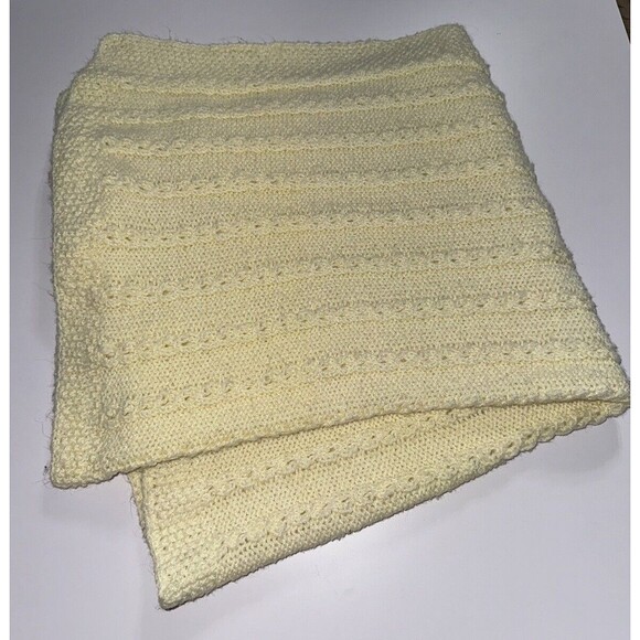 Handmade-Vintage Pastel Yellow Crochet Baby Blanket Afghan Unisex Soft 30x30 - Picture 5 of 6